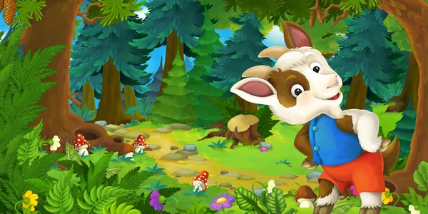 Cartoon-Märchenszene mit Ziegenbauer auf der Wiese im Wald - Illustration für Kinder — Stockfoto