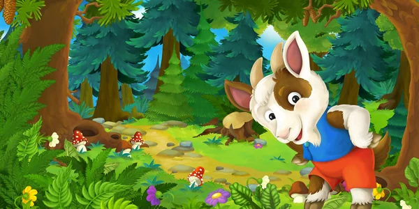 Cartoon-Märchenszene mit Ziegenbauer auf der Wiese im Wald - Illustration für Kinder — Stockfoto