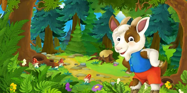 Cartoon-Märchenszene mit Ziegenbauer auf der Wiese im Wald - Illustration für Kinder — Stockfoto