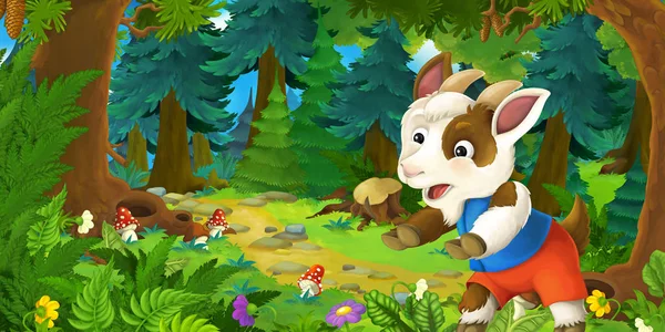 Cartoon-Märchenszene mit Ziegenbauer auf der Wiese im Wald - Illustration für Kinder — Stockfoto