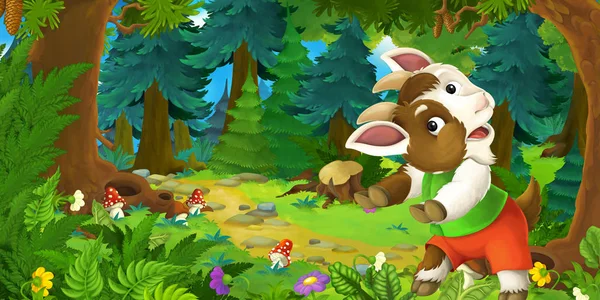 Cartoon-Märchenszene mit Ziegenbauer auf der Wiese im Wald - Illustration für Kinder — Stockfoto