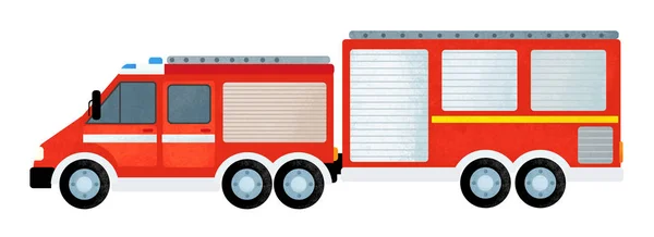 Escena de dibujos animados con coche camión bombero sobre fondo blanco - ilustración para niños — Foto de Stock