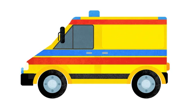 Мультфильм сцена с машиной скорой помощи на белом фоне - иллюстрация для детей — стоковое фото