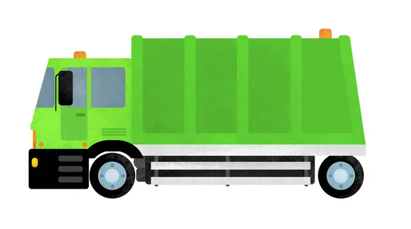 Cartoon happy and funny garbage truck on white background illustration for children — Stock Photo, Image