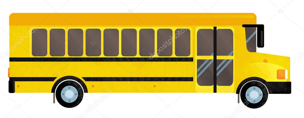 funny looking cartoon yellow school bus on white background - illustration for children