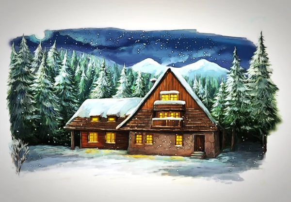 Jul vinter lycklig scen - illustration för barn — Stockfoto