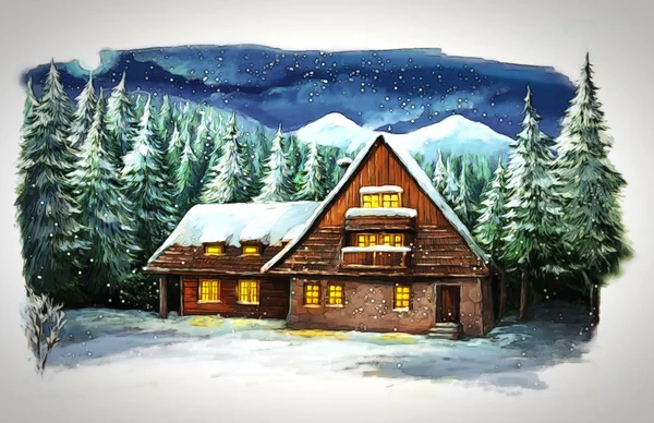 Jul vinter lycklig scen - illustration för barn — Stockfoto