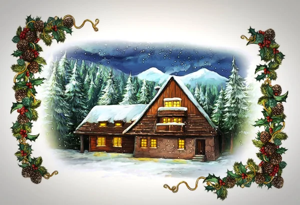 Jul vinter lycklig scen - illustration för barn — Stockfoto