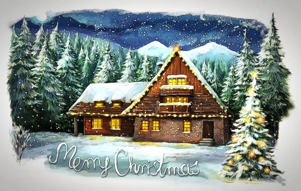 Christmas winter happy scene - illustration for the children — Stock Photo, Image