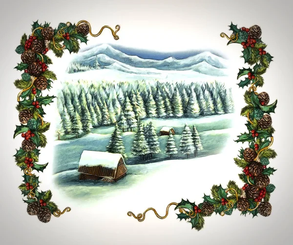 Vánoční zimní šťastný scéna - ilustrace pro děti — Stock fotografie