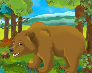 Ormanda ayı ile Karikatür hayvan sahnesi - çocuklar için illüstrasyon