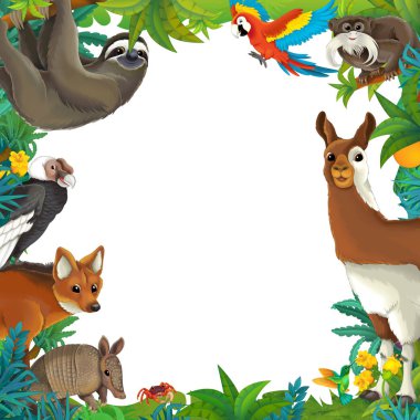 cartoon scene with nature frame and animals - illustration for children clipart