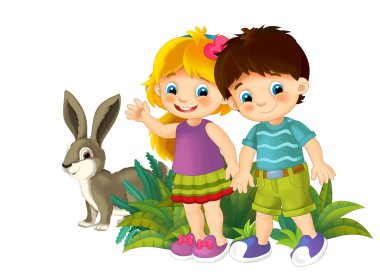 doğa elemanları çocuk ve hayvan ile karikatür sahne - çocuklar için illüstrasyon