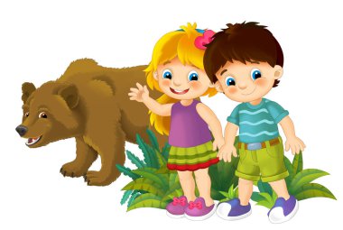 doğa elemanları çocuk ve hayvan ile karikatür sahne - çocuklar için illüstrasyon