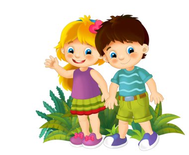 doğa öğeleri ve çocuklar ile karikatür sahnesi - çocuklar için illüstrasyon