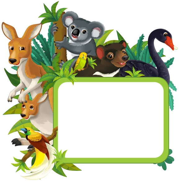 cartoon scene with nature frame and animals - illustration for children