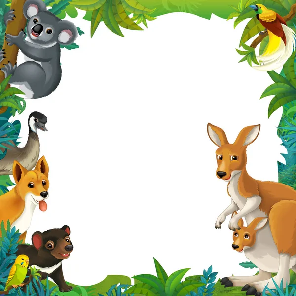 cartoon scene with nature frame and animals - illustration for children