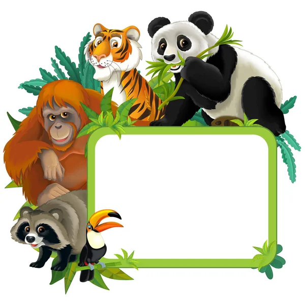 Cena dos desenhos animados com moldura da natureza e animais - ilustração para crianças — Fotografia de Stock