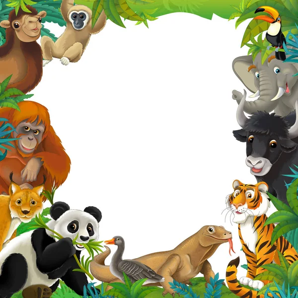 Cartoon scene with nature frame and animals - illustration for children — Stock Photo, Image