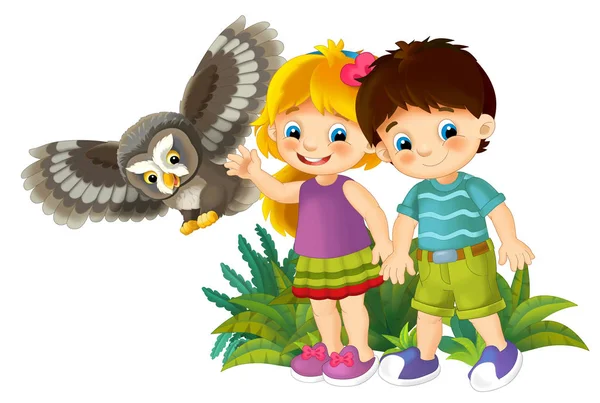 Scena kreskówki z elementami przyrody dzieci i zwierząt ilustracji dla dzieci — Zdjęcie stockowe