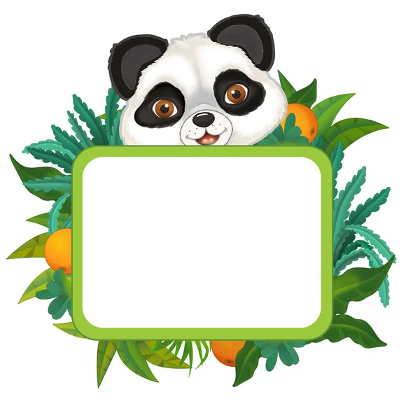 Kreslená scéna s přírodním rámečkem a zvířecími Panda-ilustrace pro děti — Stock fotografie