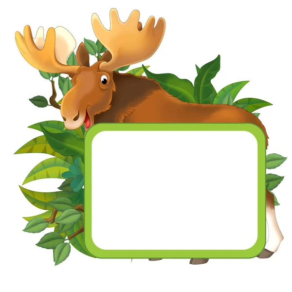 Cartoon scene with nature frame and animal moose - illustration for children — Stock Photo, Image