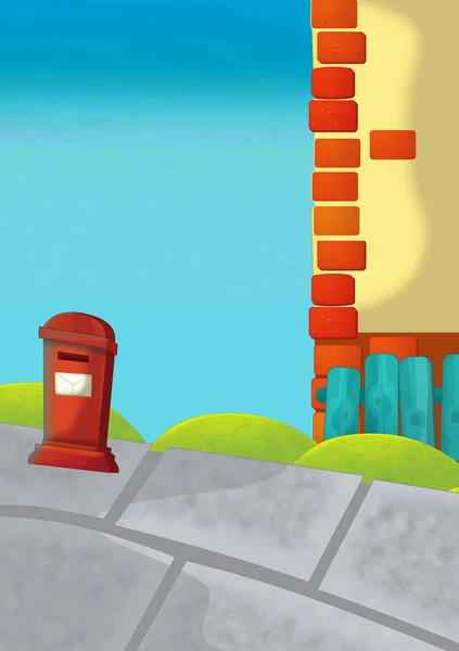 Cartoon scène met stoep en mailbox illustratie voor kinderen — Stockfoto