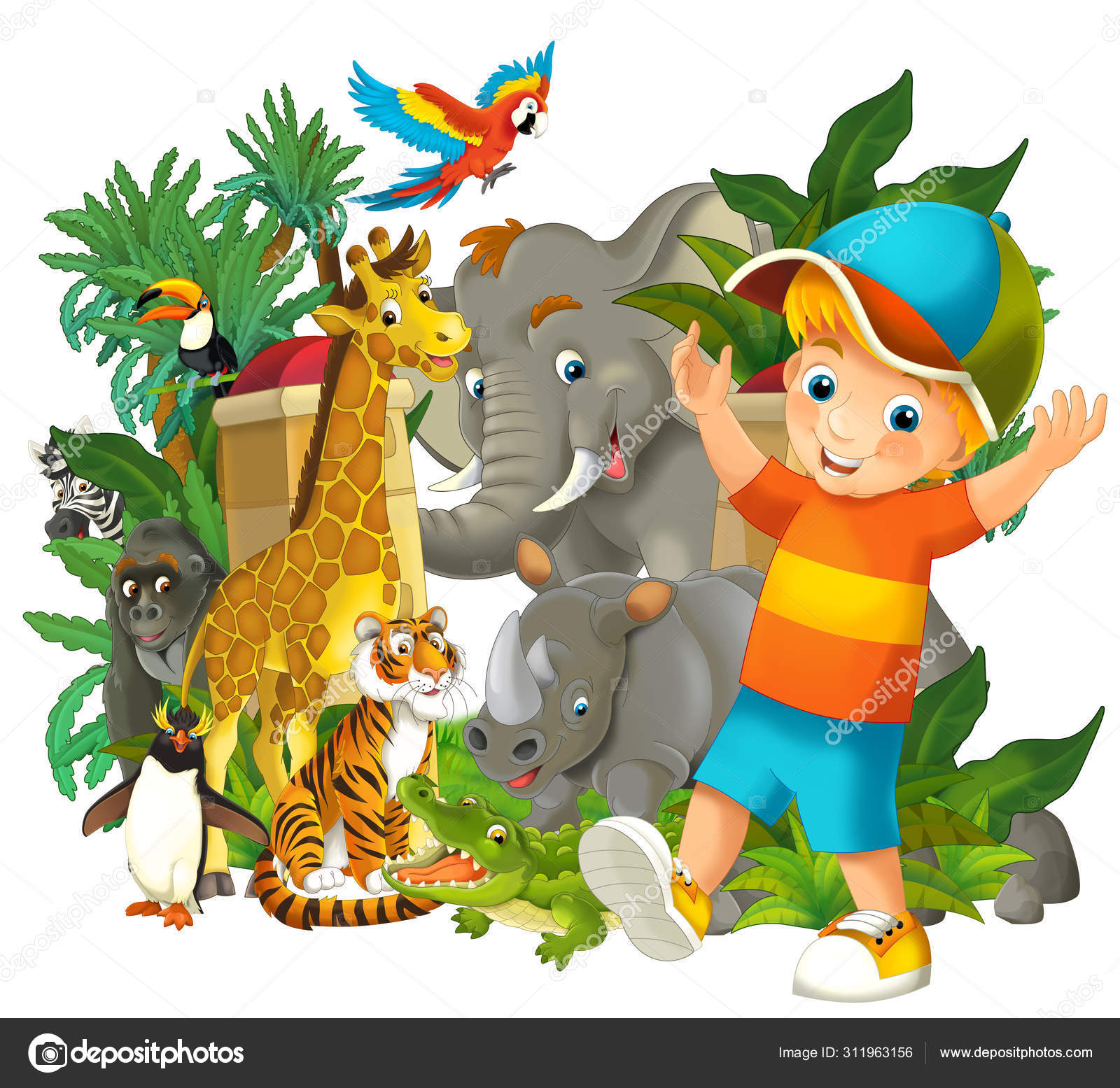 Cartoon zoo scene near the entrance with different animals and kid - amusement park - illustration for children Stock Photo by ©agaes8080 311963156 Cartoon zoo scene near the entrance with different animals and kid - amusement park - illustration for children Stock Photo by ©agaes8080 311963156