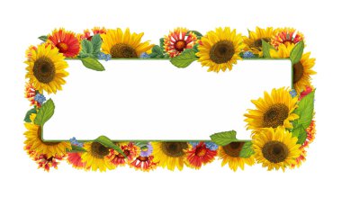 Çocuklar için beyaz arkaplanlı güzel ve renkli çiçekli karikatür sahnesi