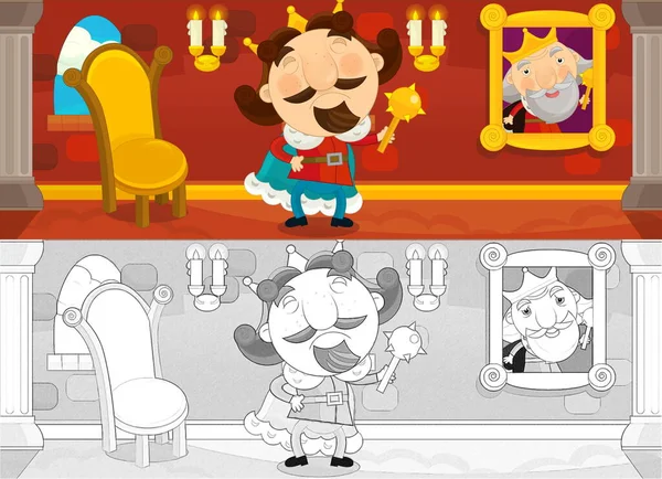 Cartoon Scene Married Couple Prince Castle Room Illustration Children — Stock Photo, Image