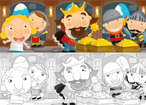 Cartoon Scene Sketch King Warriors Castle Illustration Children — Stock Photo, Image