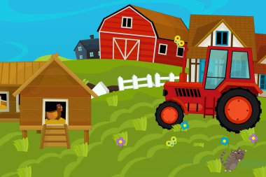 farklı kullanımlar için çizgi film çiftliği sahnesi - çocuklar için illüstrasyon