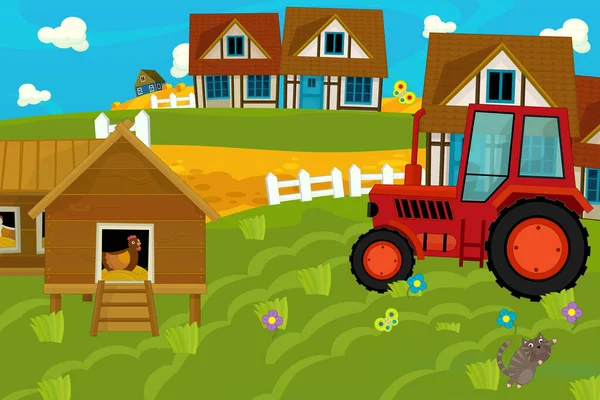 Scena Fattoria Ranch Cartone Animato Uso Diverso Illustrazione Bambini — Foto Stock