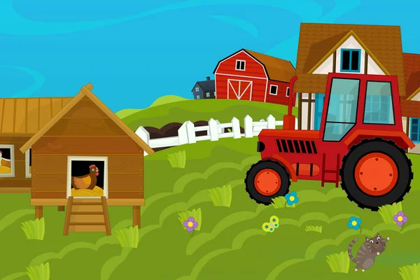 Scena Fattoria Ranch Cartone Animato Uso Diverso Illustrazione Bambini — Foto Stock