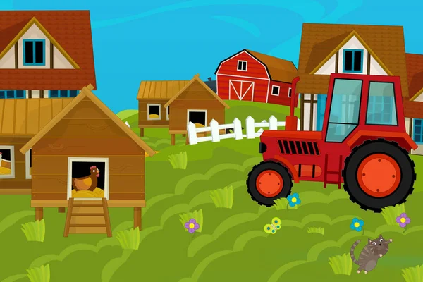 Scena Fattoria Ranch Cartone Animato Uso Diverso Illustrazione Bambini — Foto Stock