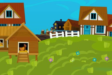 farklı kullanımlar için çizgi film çiftliği sahnesi - çocuklar için illüstrasyon