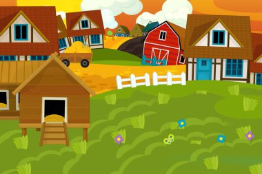 farklı kullanımlar için çizgi film çiftliği sahnesi - çocuklar için illüstrasyon