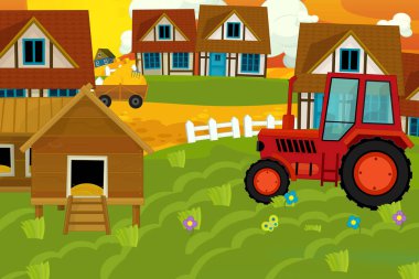 farklı kullanımlar için çizgi film çiftliği sahnesi - çocuklar için illüstrasyon