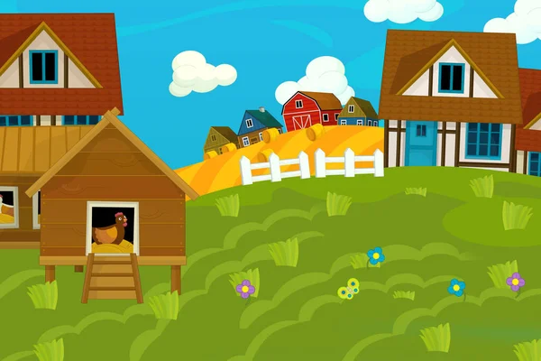Tecknad Ranch Gård Scen För Olika Användning Illustration För Barn — Stockfoto