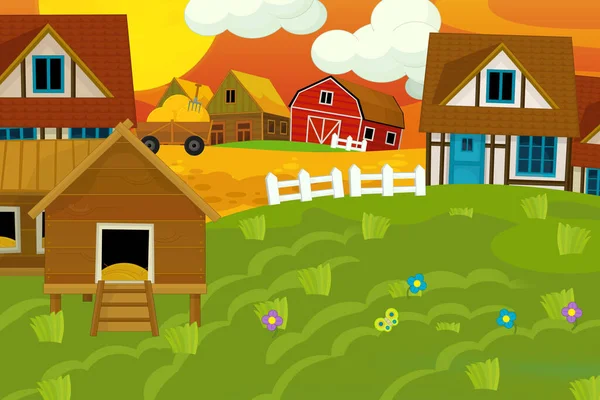 Cartoon Ranch Bauernhofszene Für Andere Zwecke Illustration Für Kinder — Stockfoto