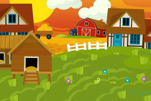 Cartoon Ranch Boerderij Scène Voor Verschillende Gebruik Illustratie Voor Kinderen — Stockfoto