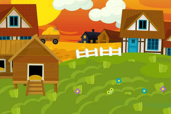Rajzfilm Farm Farm Jelenet Különböző Használatra Illusztráció Gyerekeknek — Stock Fotó