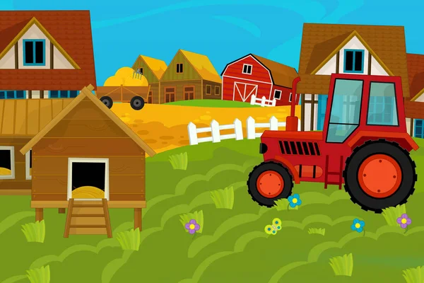 Scena Fattoria Ranch Cartone Animato Uso Diverso Illustrazione Bambini — Foto Stock