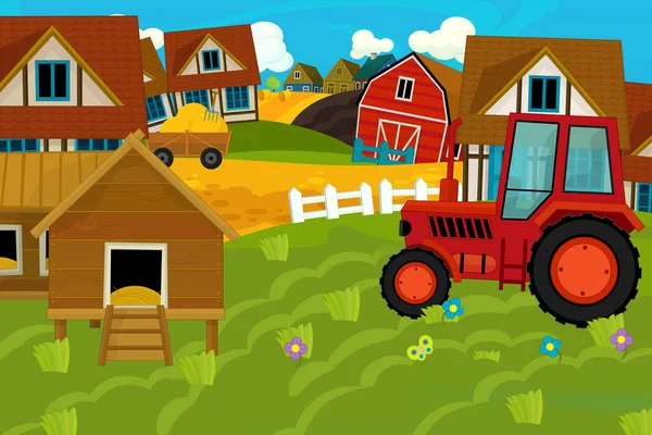 Rajzfilm Farm Farm Jelenet Különböző Használatra Illusztráció Gyerekeknek — Stock Fotó