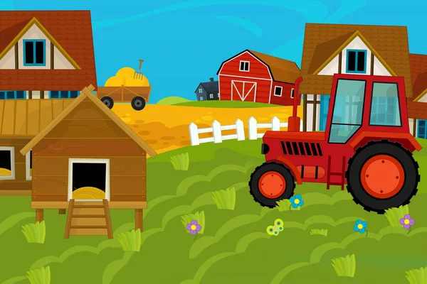 さまざまな用途のための漫画牧場の農場シーン イラスト 子供のための — ストック写真