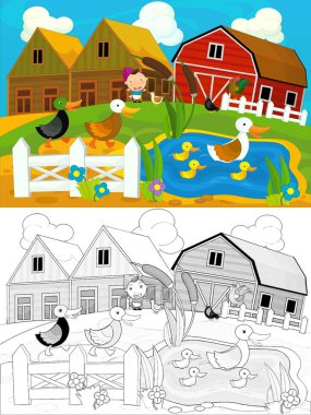 Çizimli çizgi film çiftlik sahnesi - çocuklar için çizim