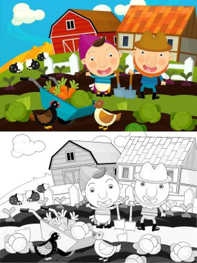 Çizimli çizgi film çiftlik sahnesi - çocuklar için çizim