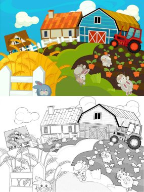 Çizimli çizgi film çiftlik sahnesi - çocuklar için çizim