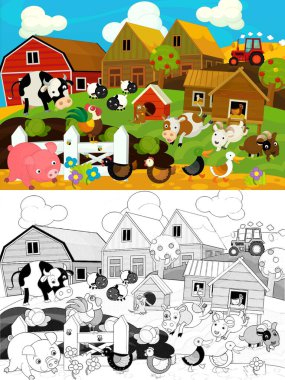 Çizimli çizgi film çiftlik sahnesi - çocuklar için çizim