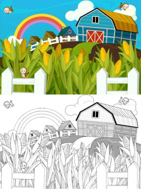 Çizimli çizgi film çiftlik sahnesi - çocuklar için çizim